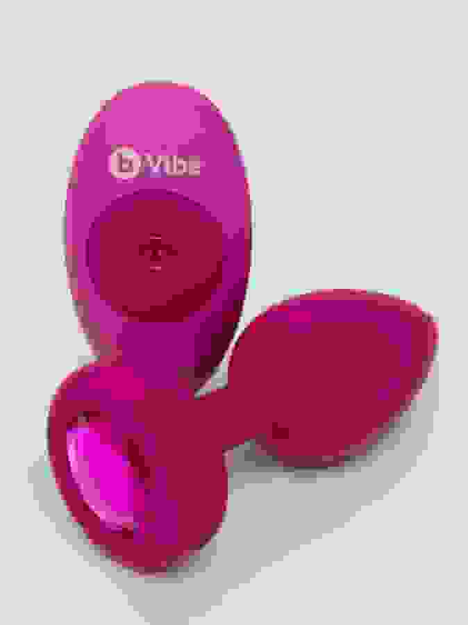 B-Vibe Remote Control Rechargeable Vibrating Silicone Jewelled Butt Plug , Pink, hi-res